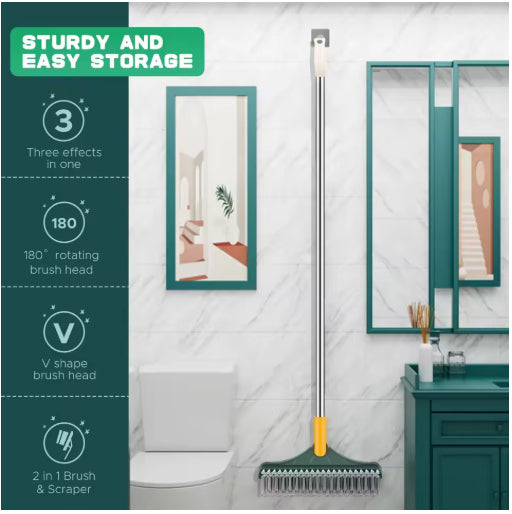 Dual-Action Bathroom Cleaning Brush with Squeegee & Aluminium Handle