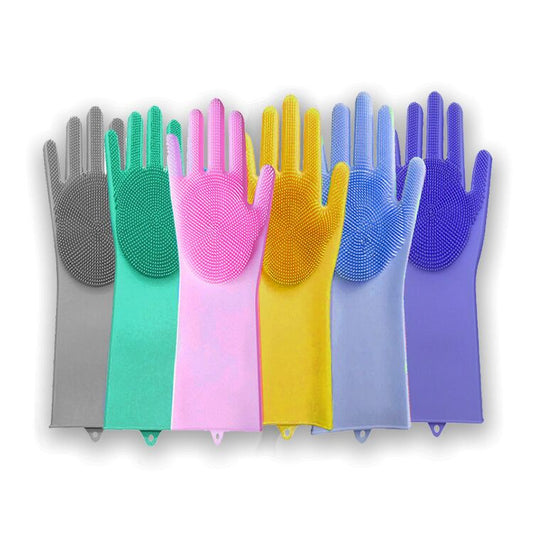 Multipurpose Silicone Dishwashing Gloves with Scrubber