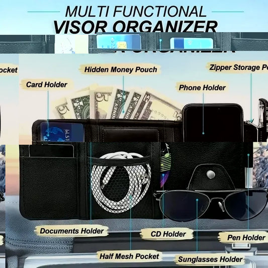 Multi-Pocket Sun Visor Organizer for Cars