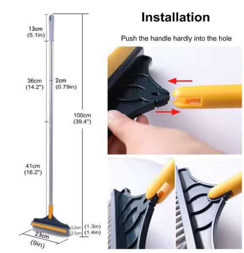 Dual-Action Bathroom Cleaning Brush with Squeegee & Aluminium Handle