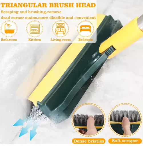Dual-Action Bathroom Cleaning Brush with Squeegee & Aluminium Handle