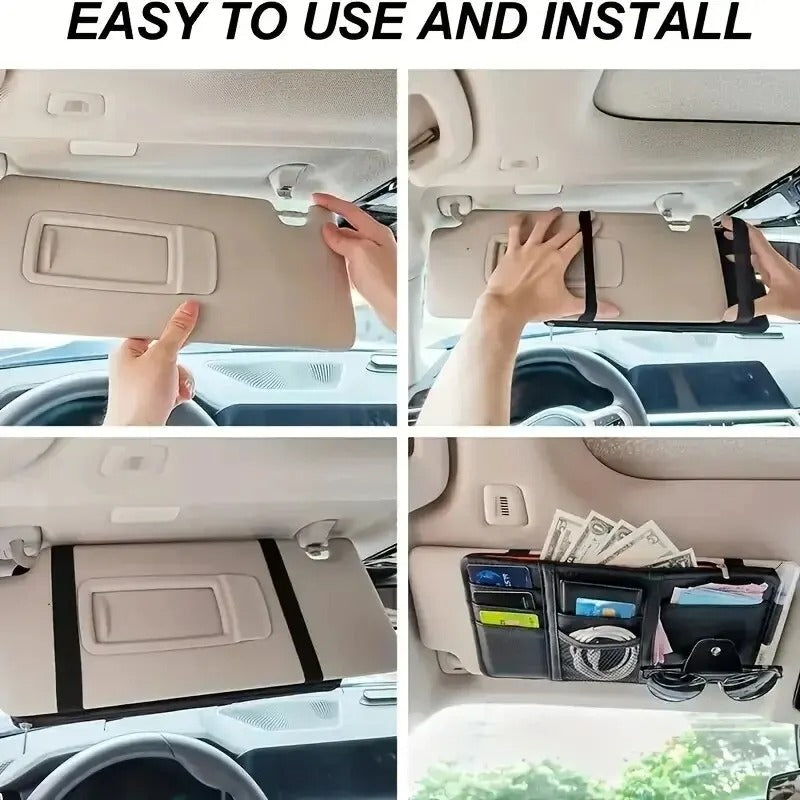 Multi-Pocket Sun Visor Organizer for Cars