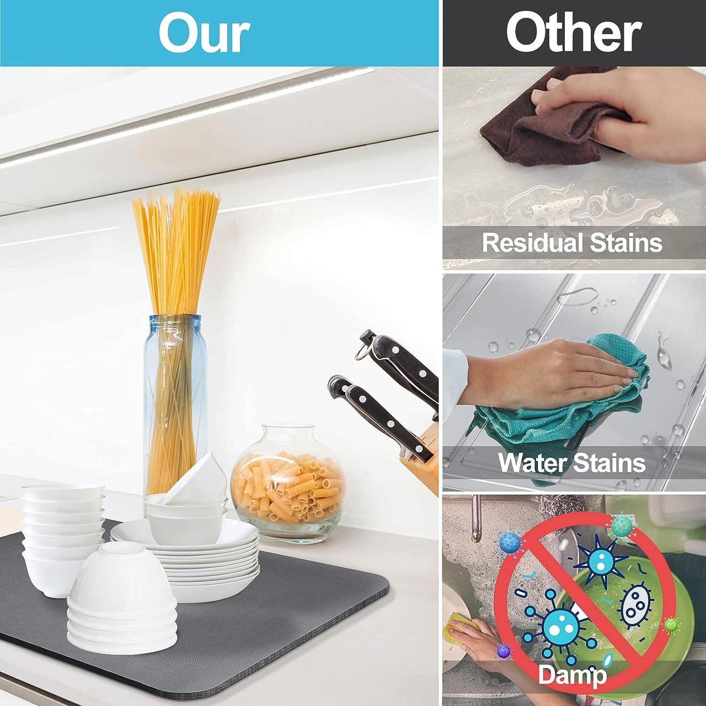 Quick-Dry Kitchen Mat for Drying Dishes & Utensil