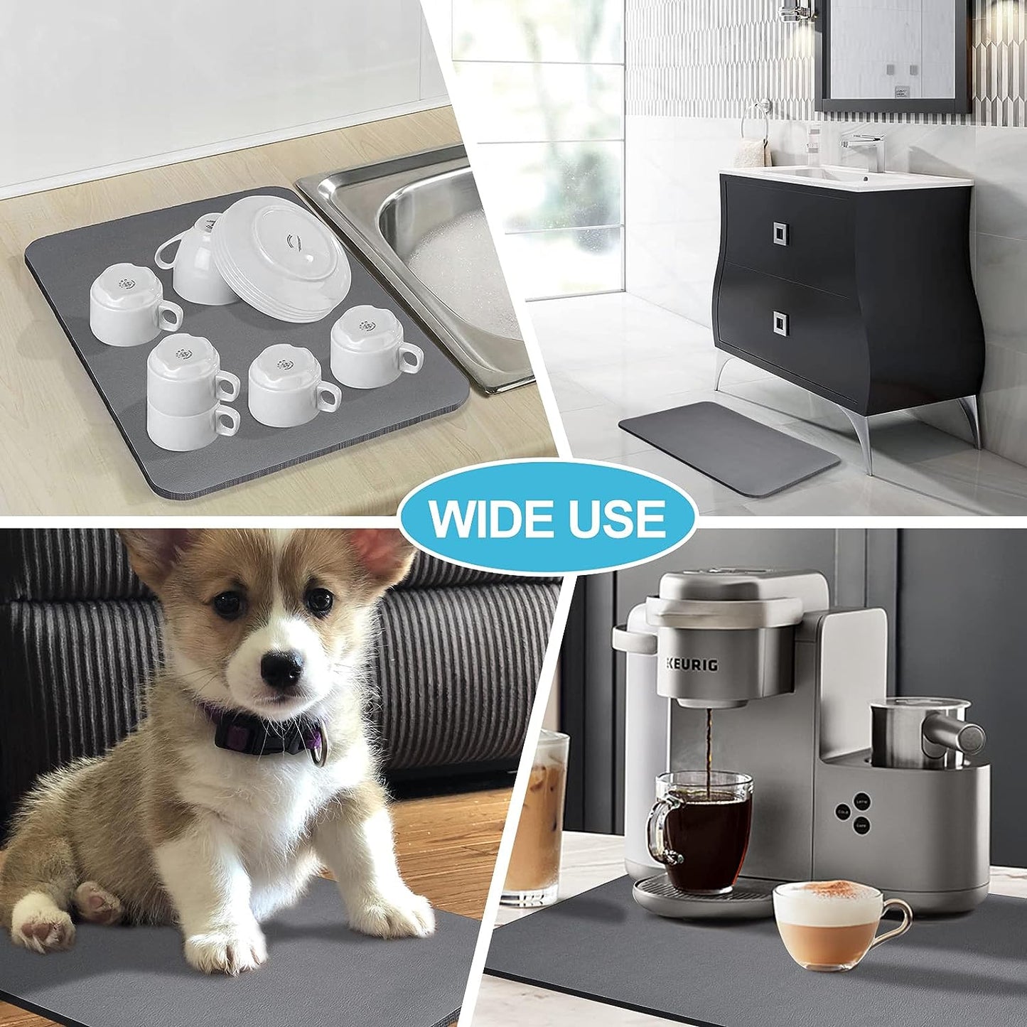 Quick-Dry Kitchen Mat for Drying Dishes & Utensil