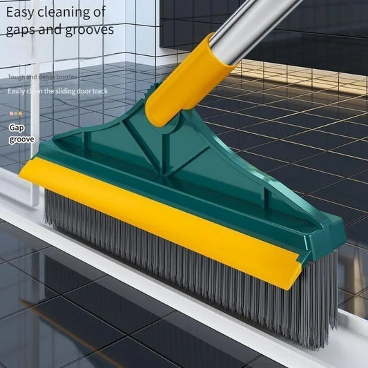 Dual-Action Bathroom Cleaning Brush with Squeegee & Aluminium Handle